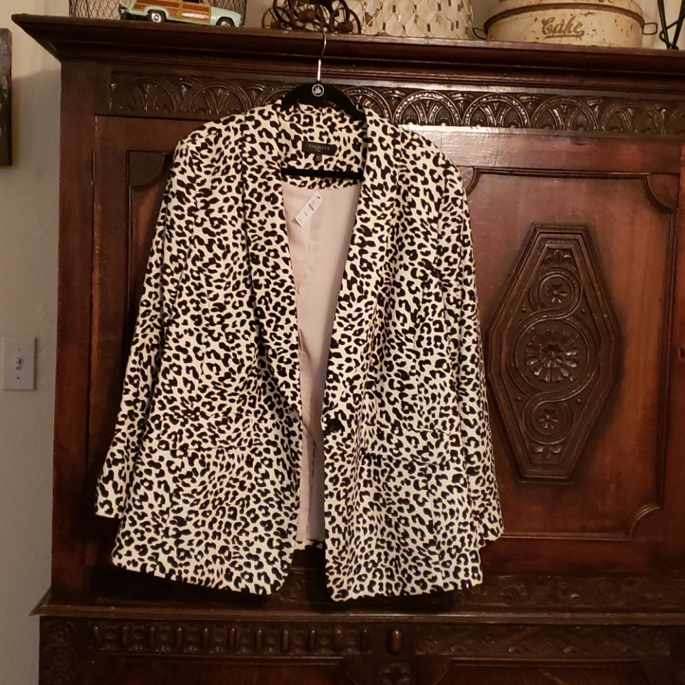 Talbots Long Linen-Blend Blazer Leopard Print
